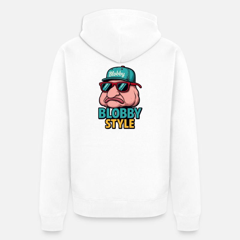 Blobby Style Cartoon Tee - Unisex Premium Bio Zip Hoodie - Weiß
