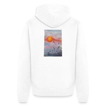 coucher de soleil sur prairie fleurs sauvages herbe blé - Veste à capuche bio Premium Unisexe - blanc - Dos - Thijin (182cm)