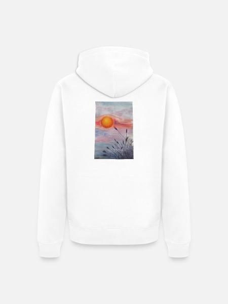 Sonnenuntergang Über Wiese, Wildblumen, Gras, Weizen - Unisex Premium Bio Zip Hoodie - Weiß