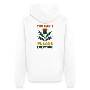 Man kann es nicht jedem recht machen - Unisex Premium Bio Zip Hoodie - Weiß - Hinten - Thijin (182cm)