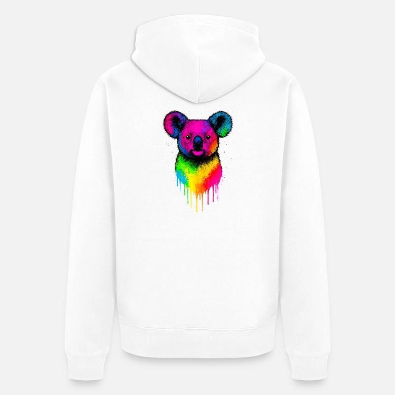Éclaboussures de néon Koala arc-en-ciel - Veste à capuche bio Premium Unisexe - blanc