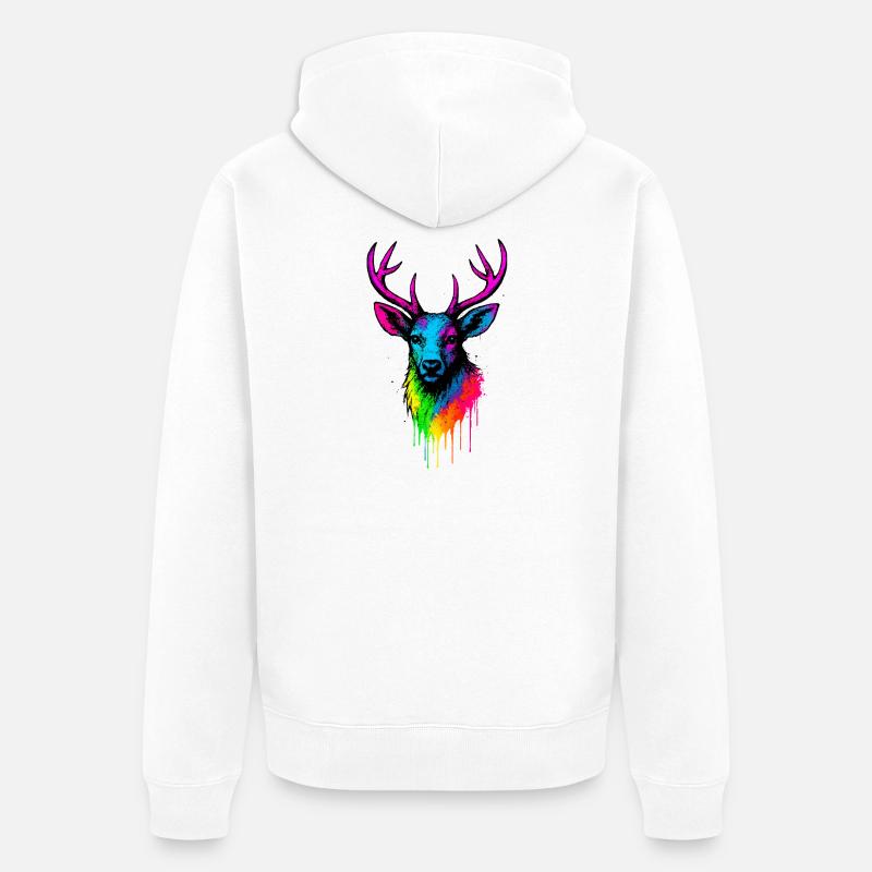 Éclaboussure de néon de cerf arc-en-ciel - Veste à capuche bio Premium Unisexe - blanc