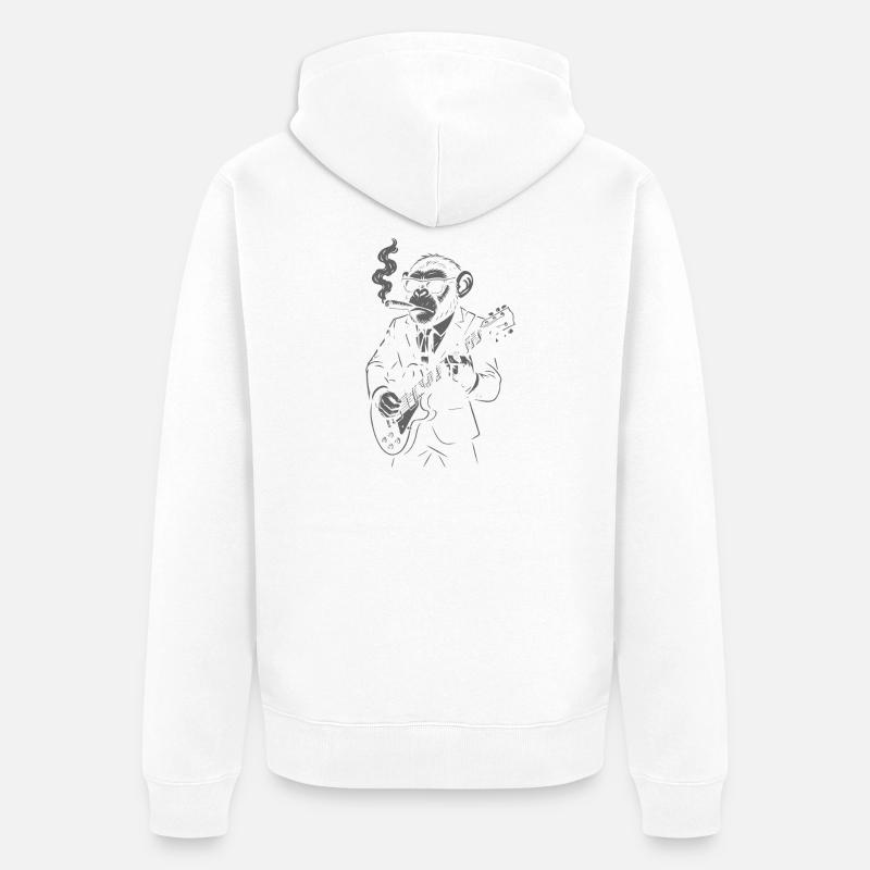 Guitariste Rock and Roll Monkey - Veste à capuche bio Premium Unisexe - blanc