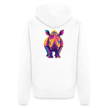 Farbenfroher Rhino Pop Art buntes Nashorn Motiv - Unisex Premium Bio Zip Hoodie - Weiß - Hinten - Thijin (182cm)