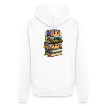 Bücherstapel mit Vögeln - Unisex Premium Bio Zip Hoodie - Weiß - Hinten - Thijin (182cm)