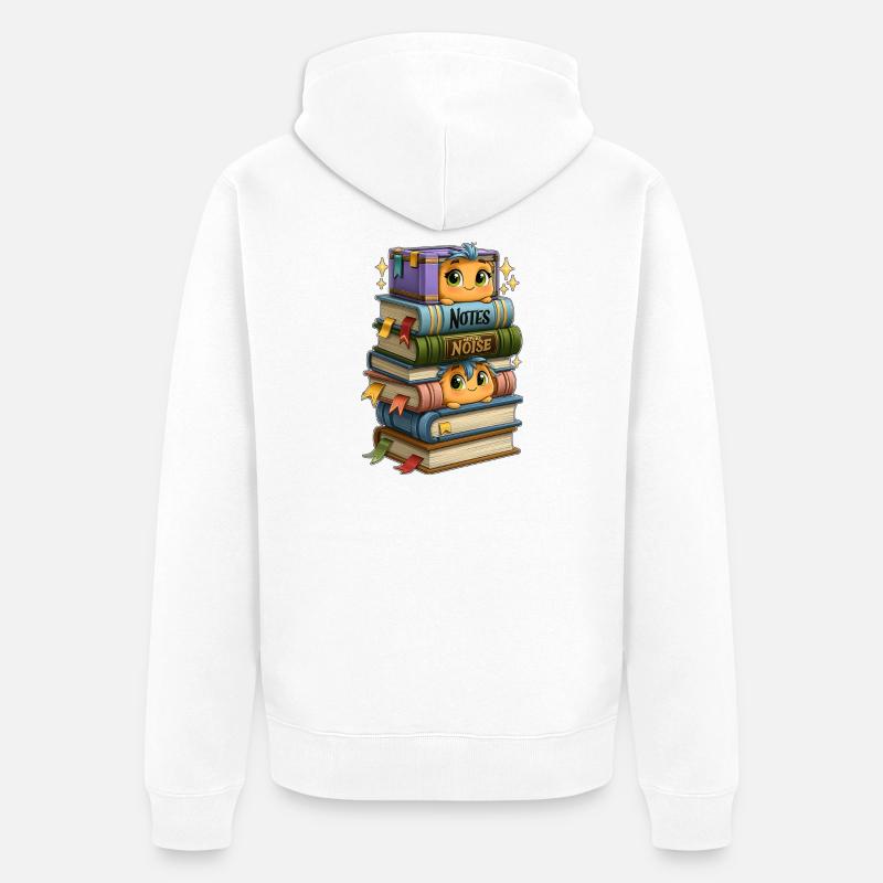 Book Stack with Birds - Unisex Premium Organic Zip Hoodie - white