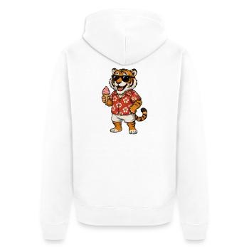 Hawaii-Tiger mit Eis-Sommerlook - Unisex Premium Bio Zip Hoodie - Weiß - Hinten - Thijin (182cm)