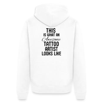 Geschenk von Tätowierer, Tätowierer, Salonbesitzer - Unisex Premium Bio Zip Hoodie - Weiß - Hinten - Thijin (182cm)