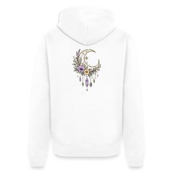 Pendentif en cristal de fleur de lune - Veste à capuche bio Premium Unisexe - blanc - Dos - Thijin (182cm)