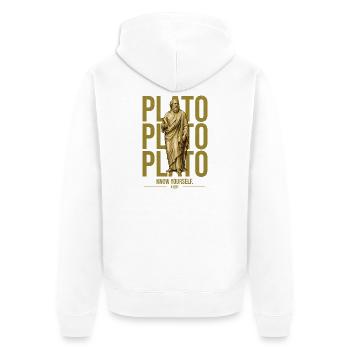 Plato – Know Yourself - Unisex Premium Bio Zip Hoodie - Weiß - Hinten - Thijin (182cm)