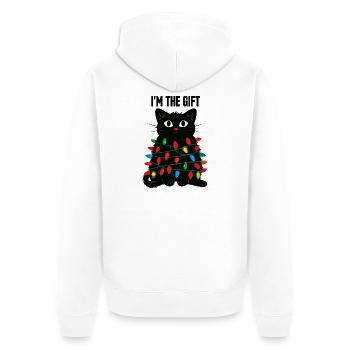 Kater mit Lichterkette - Unisex Premium Bio Zip Hoodie - Weiß - Hinten - Thijin (182cm)
