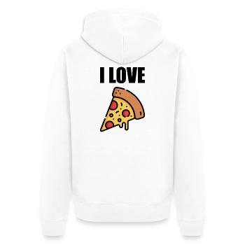 Pizza in Neonfarben - Unisex Premium Bio Zip Hoodie - Weiß - Hinten - Thijin (182cm)