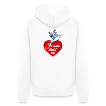 Jesus liebt eu - Unisex Premium Bio Zip Hoodie - Weiß - Hinten - Thijin (182cm)