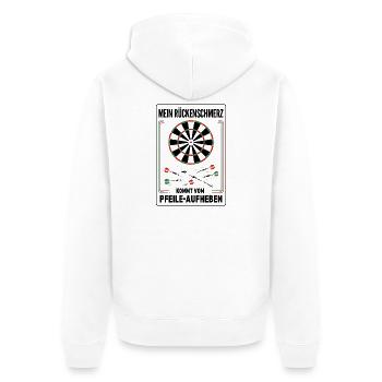Mein Rückenschmerz kommt vom Pfeile aufheben Darts - Unisex Premium Bio Zip Hoodie - Weiß - Hinten - Thijin (182cm)