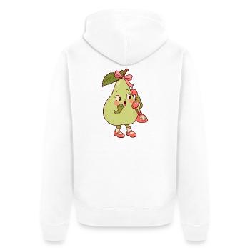 Birne mit Handy – niedliche Fruchtfigur - Unisex Premium Bio Zip Hoodie - Weiß - Hinten - Thijin (182cm)