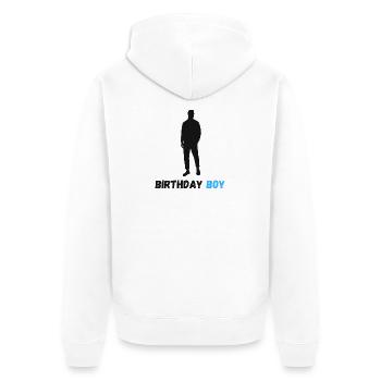 Silhouette des Geburtstagsjungen - Unisex Premium Bio Zip Hoodie - Weiß - Hinten - Thijin (182cm)