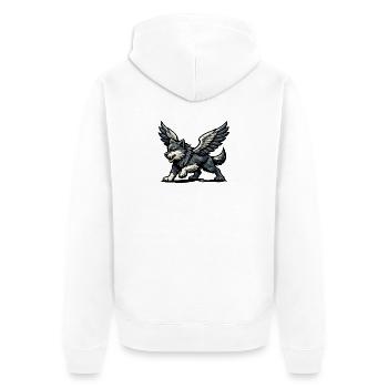 Flügelwolf Majestätisch - Unisex Premium Bio Zip Hoodie - Weiß - Hinten - Thijin (182cm)