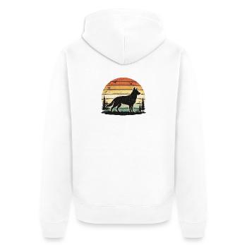 Wolfsruf im Retro-Sonnenuntergang - Unisex Premium Bio Zip Hoodie - Weiß - Hinten - Thijin (182cm)