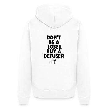 don't be a loser buy a defuser - Unisex Premium Bio Zip Hoodie - Weiß - Hinten - Thijin (182cm)