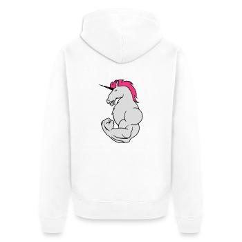bodybuilding_einhorn_02 - Unisex Premium Bio Zip Hoodie - Weiß - Hinten - Thijin (182cm)
