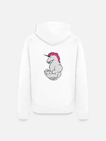 bodybuilding_einhorn_02 - Unisex Premium Bio Zip Hoodie - Weiß