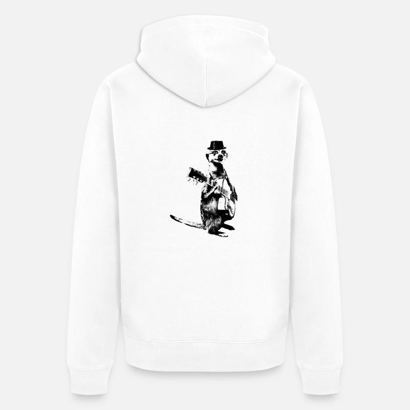 Suricate Guitariste Black Hat - Veste à capuche bio Premium Unisexe - blanc