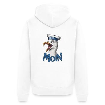Moin Möwe - Unisex Premium Bio Zip Hoodie - Weiß - Hinten - Thijin (182cm)