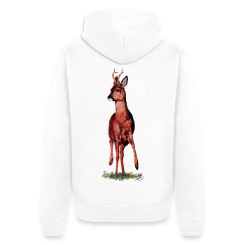Rehbock stolz - Unisex Premium Bio Zip Hoodie - Weiß - Hinten - Thijin (182cm)