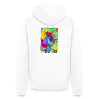 Kassel - ein Aquarell für eine wunderschöne Stadt - Unisex Premium Bio Zip Hoodie - Weiß - Hinten - Thijin (182cm)