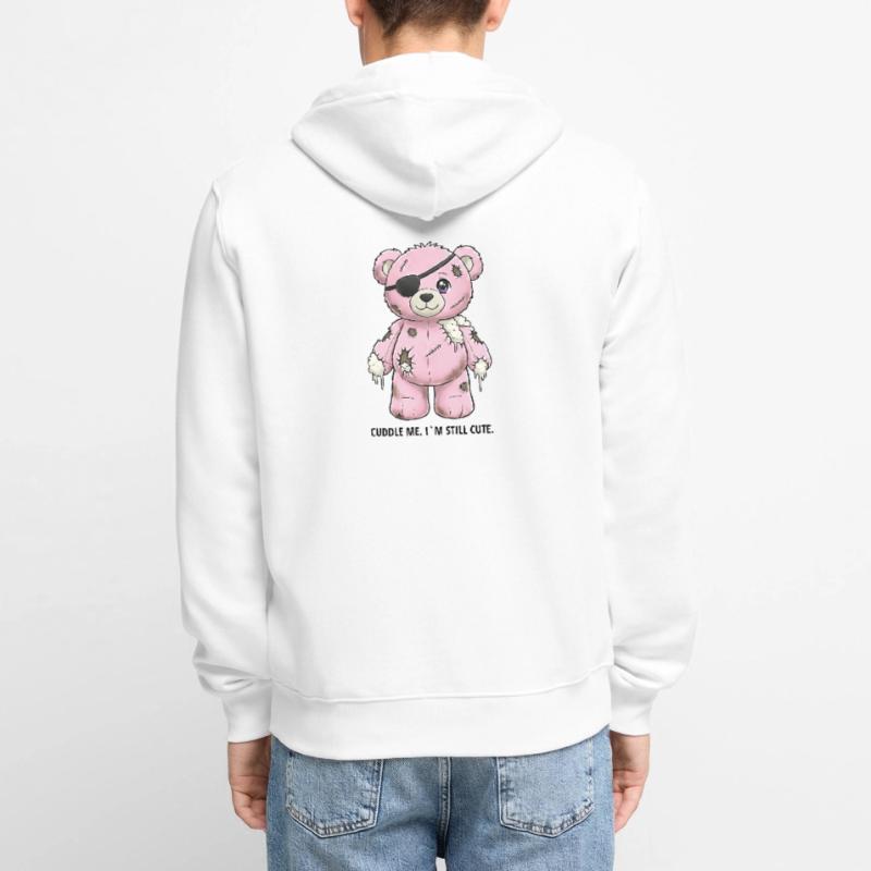 Patchwork Pink Teddy Bear with Eye Patch Unisex Premium Organic Zip Hoodie