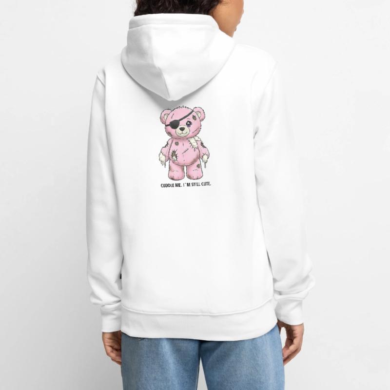 Patchwork Pink Teddy Bear with Eye Patch Unisex Premium Organic Zip Hoodie
