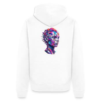Geometrisches Farbporträt aus Pixelblöcken - Unisex Premium Bio Zip Hoodie - Weiß - Hinten - Thijin (182cm)