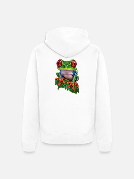 Rotäugiger Laubfrosch auf Blatt - Unisex Premium Bio Zip Hoodie - Weiß