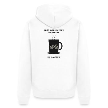 Erst der Kaffee dann die Kilometer  - Unisex Premium Bio Zip Hoodie - Weiß - Hinten - Thijin (182cm)