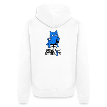 Geek-Humor-Chat "Social Battery 1%" - Unisex Premium Bio Zip Hoodie - Weiß - Hinten - Thijin (182cm)