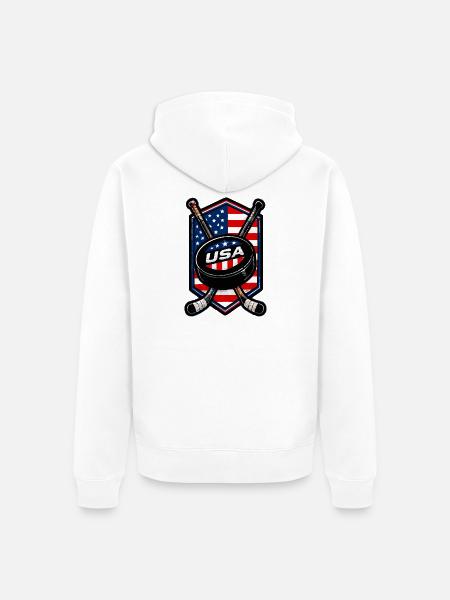 USA Eishockey Flaggen Schild - Unisex Premium Bio Zip Hoodie - Weiß