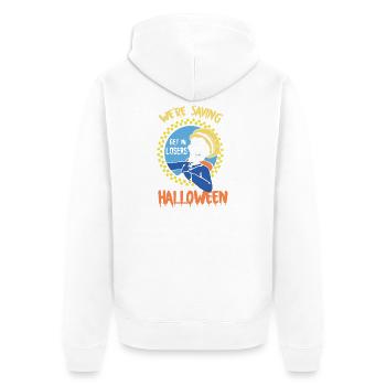 Steig ein bei Losers Skull Drive Wir retten Halloween - Unisex Premium Bio Zip Hoodie - Weiß - Hinten - Thijin (182cm)