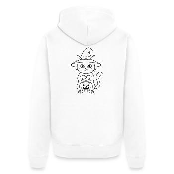 Hexenkatze mit einem Kürbis - Unisex Premium Bio Zip Hoodie - Weiß - Hinten - Thijin (182cm)