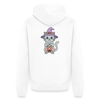 Kürbis-Halloween-Hexenkatze - Unisex Premium Bio Zip Hoodie - Weiß - Hinten - Thijin (182cm)