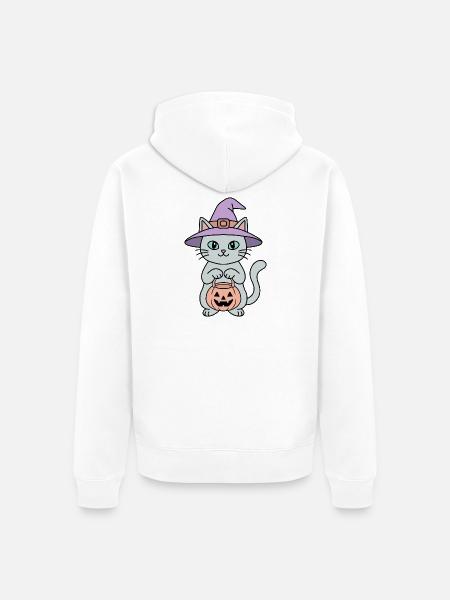 Kürbis-Halloween-Hexenkatze - Unisex Premium Bio Zip Hoodie - Weiß