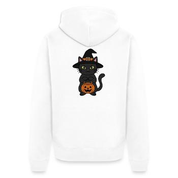 Hexenkatze und Kürbis - Unisex Premium Bio Zip Hoodie - Weiß - Hinten - Thijin (182cm)