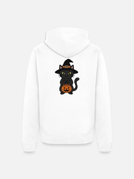 Hexenkatze und Kürbis - Unisex Premium Bio Zip Hoodie - Weiß
