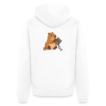 Capybara baut einen Papierdrachen - Unisex Premium Bio Zip Hoodie - Weiß - Hinten - Thijin (182cm)