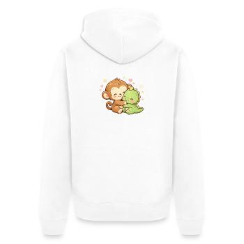 Cute Monkey & Baby Dino Cuddle - Unisex Premium Organic Zip Hoodie - white - Back - Thijin (182cm)
