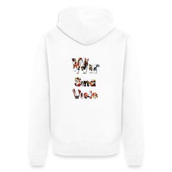 Wir sind viele - Unisex Premium Bio Zip Hoodie - Weiß - Hinten - Thijin (182cm)