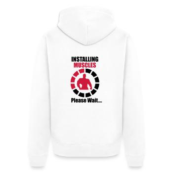 Installing Muscles (Loading) Funny - Unisex Premium Bio Zip Hoodie - Weiß - Hinten - Thijin (182cm)