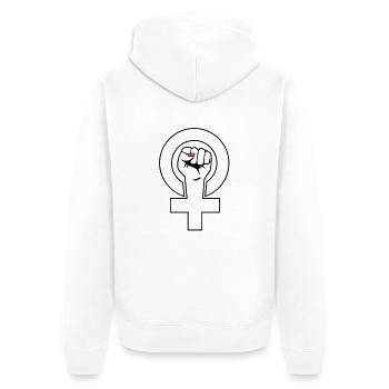 feministin - Unisex Premium Bio Zip Hoodie - Weiß - Hinten - Thijin (182cm)