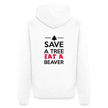 Forest and Animal - Save a Tree eat a Beaver - Unisex Premium Organic Zip Hoodie - white - Back - Thijin (182cm)