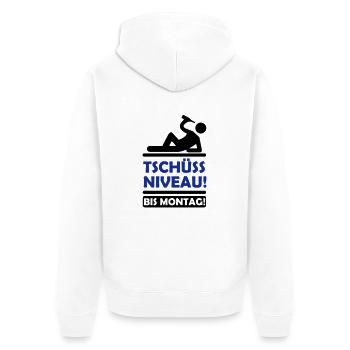 tschuess_niveau_2 - Unisex Premium Bio Zip Hoodie - Weiß - Hinten - Thijin (182cm)