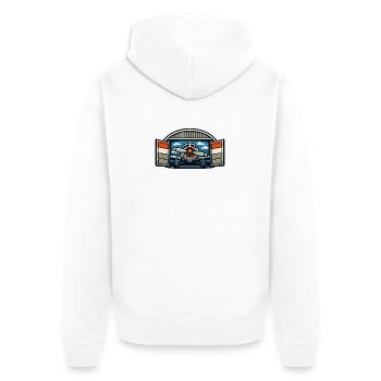 Retro Propeller Flugzeug Hangar - Unisex Premium Bio Zip Hoodie - Weiß - Hinten - Thijin (182cm)